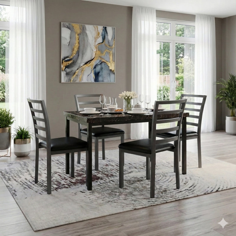 4 Welded Chairs  With Steel frame Dining Table - 5 Pieces