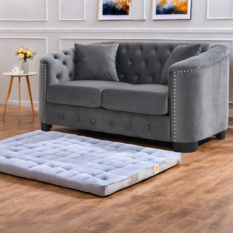 Ensemble de canapés compressibles, Chesterfield 5 places en velours gris pour la maison
