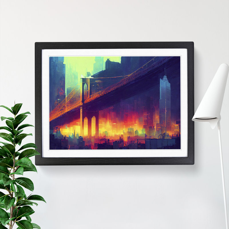 New York City Skyline Vol.4 Abstract - Single Picture Frame Print, Black, 25cm H x 34cm W