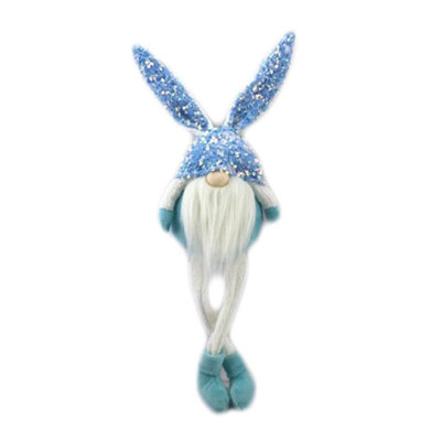 Lapin de Pâques rose assis avec des pieds suspendus H 20,5 po