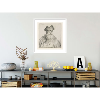 Vieil homme avec une casquette en fourrure divisée par Rembrandt van Rijn - Impression giclée encadrée