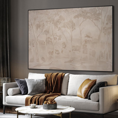 Très grand art mural imprimé sur toile - Sépia doux, décor de scène boisée pour le salon ou la chambre à coucher - «Assemblage requis du cadre (cadre non fini)»