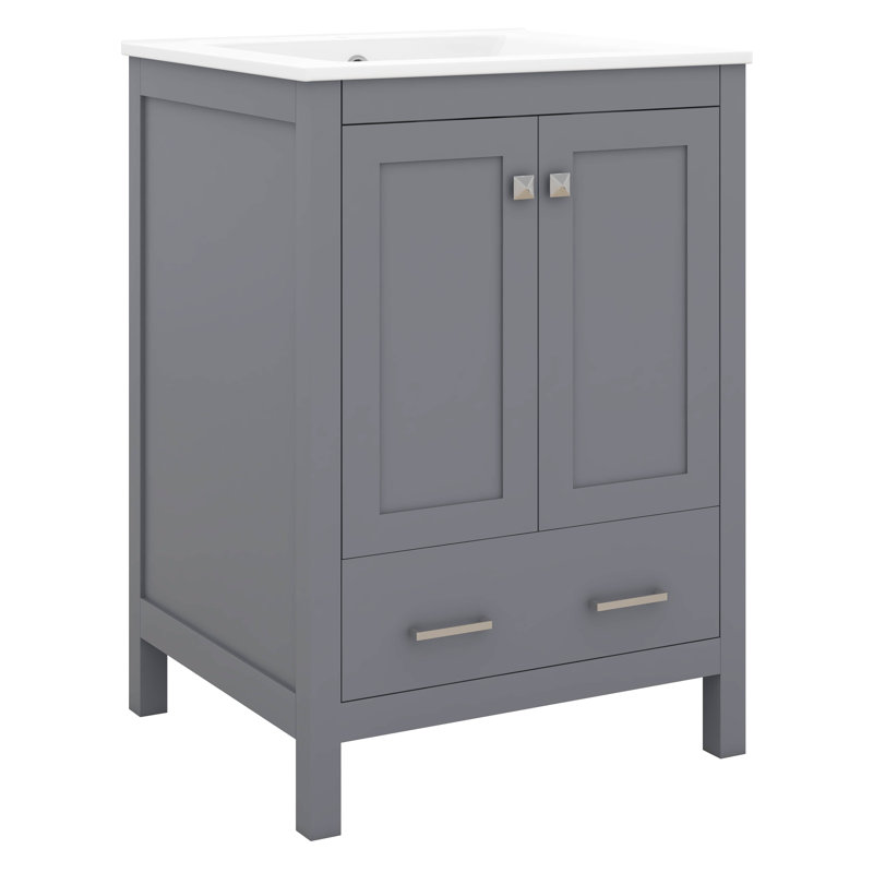 24" Bathroom Vanity With Sink, Single Sink Bathroom Vanity, Small Restroom Vanity With Top, Cabint, Door Shelf And Drawer Divider
