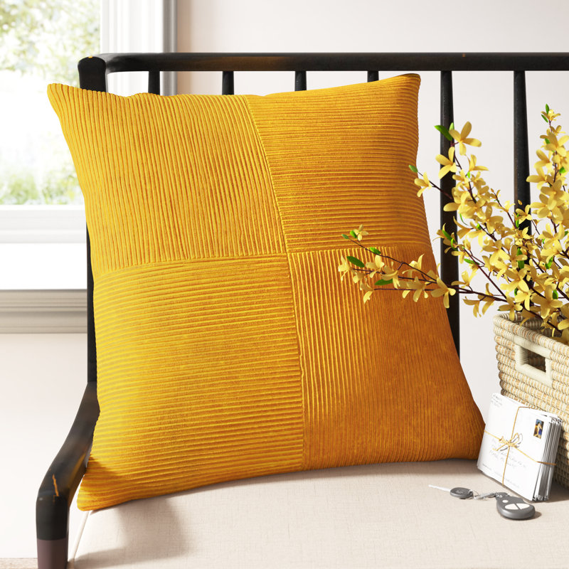 Housse de coussin Selma Quarters, 20 po x 20 po, Moutarde