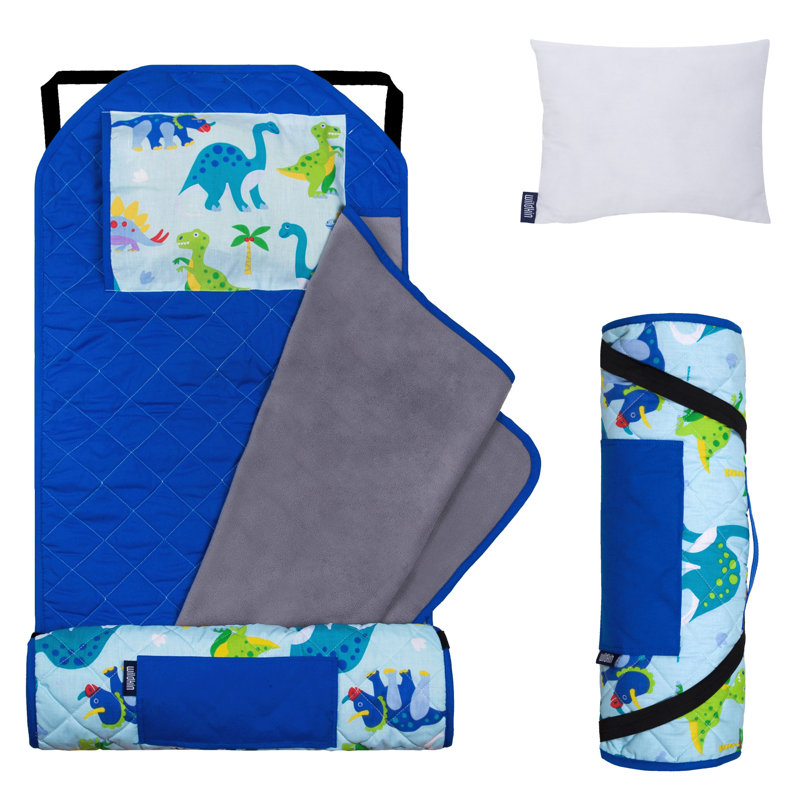 Tapis de sieste Wildkin Modern Kids - mélange de coton doux avec coussin et sangles élastiques pour l'école et les voyages - Terre des dinosaures