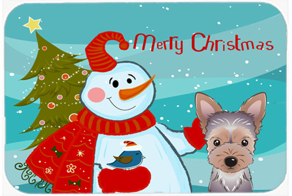 Caroline's Treasures Snowman Buddies with Yorkie Puppy Glass Cutting Board