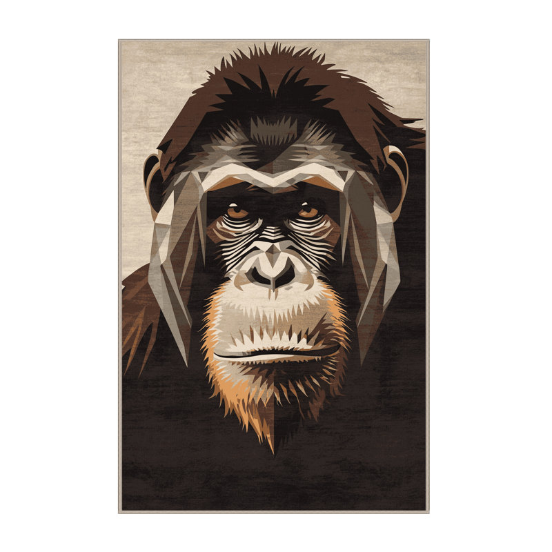 Machine Washable Pavli Orangutan Modern Geometric Rug in Brown – Beige Binding, 2x3