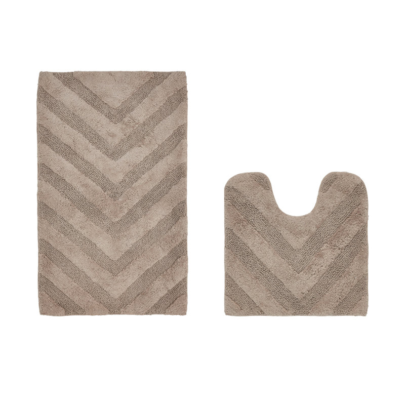 Annaclara Premium 100% Cotton 2 Piece Bath Rug Sets with Non-Slip Backing, Machine Washable, Luxurious Chervon Pattern Super Absorbent & Tufted Weave Bath Mat for Bathroom, Shower, and Tub