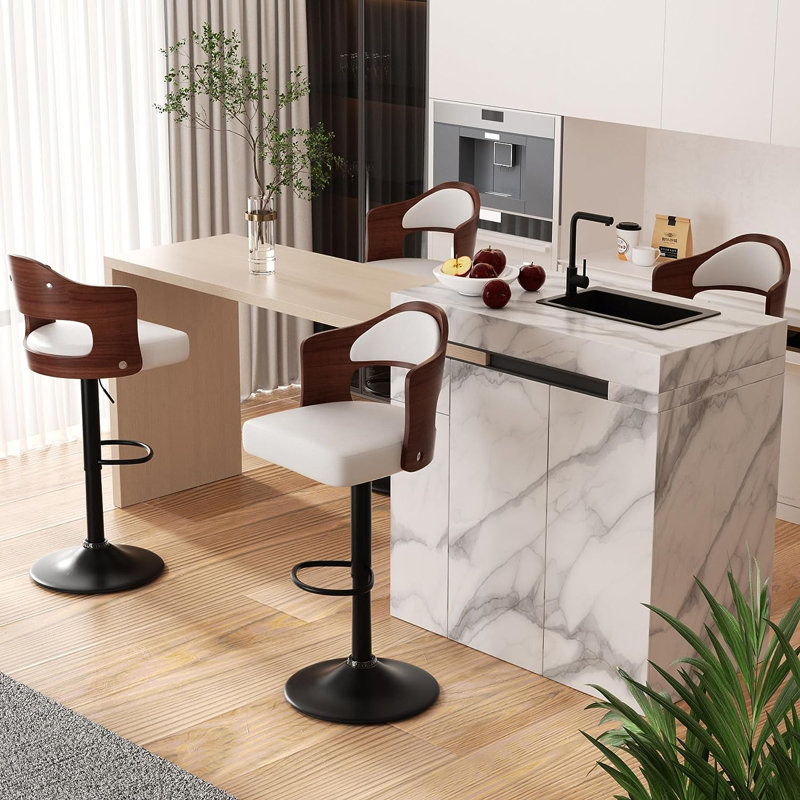 Modern Heavy Duty Swivel Bar Stools with Backrest – Adjustable Height Counter PU Leather Chairs with Footrest, 550lbs Capacity, Non-Slip Base, 360° Rotation for Kitchen Island, Home Bar, Coffee Shop