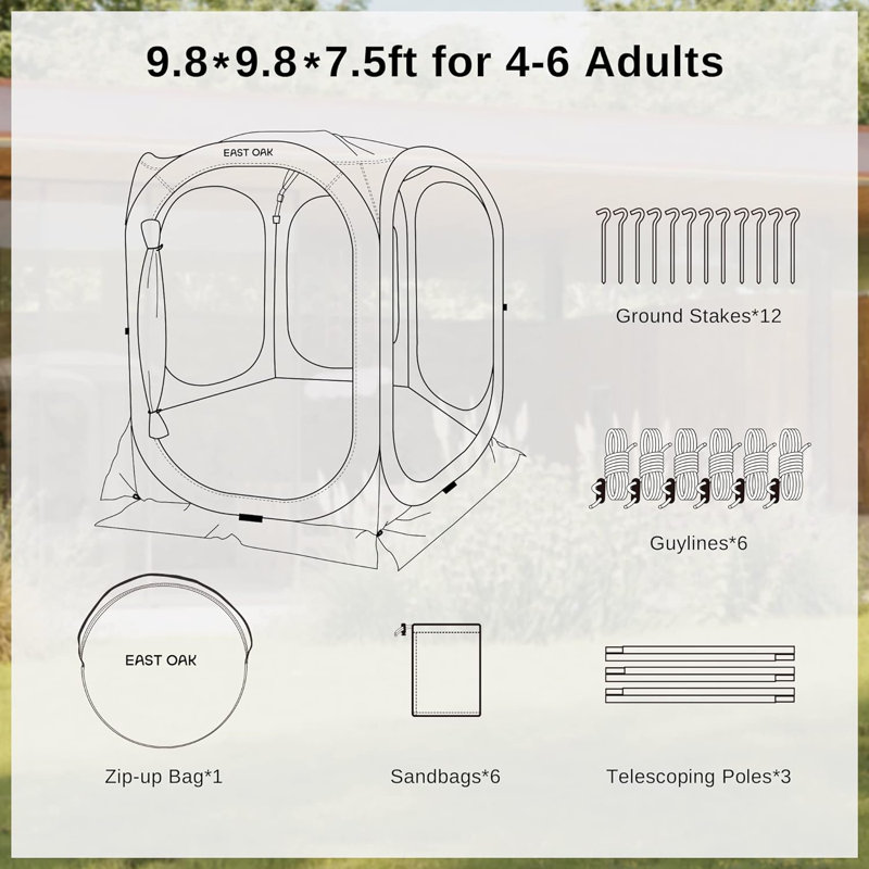 EAST OAK Screen House Tent Pop-Up, 4-6 person, Cream