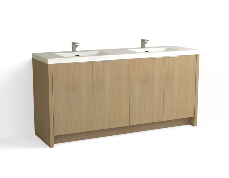 72 in. Handmade Double Vanity, White Gloss, Biondo/Satin Nickel, Single-Hole