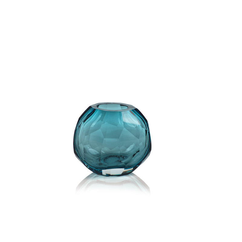 Ladonna Glass Table Vase, Blue, 4.75" H x 5" W x 3" D