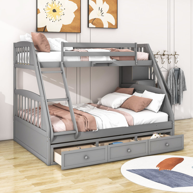 Jatana Kids Twin Over Full Bunk Bed with Drawers, Gray
