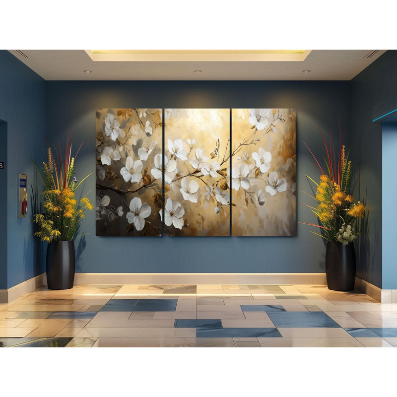 Reproduction d'art sur toile Triptych - Blooming Blossoms Triptych, H 20 po x l 30 po