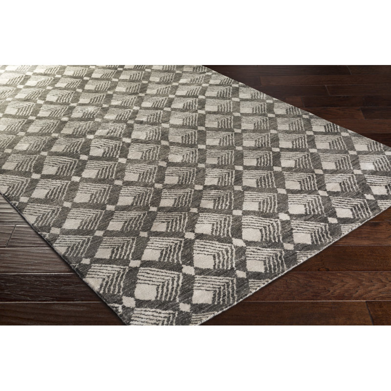 Tapis gris anthracite / ivoire noué à la main Lattice, Rectangle de 2 pi x 3 pi