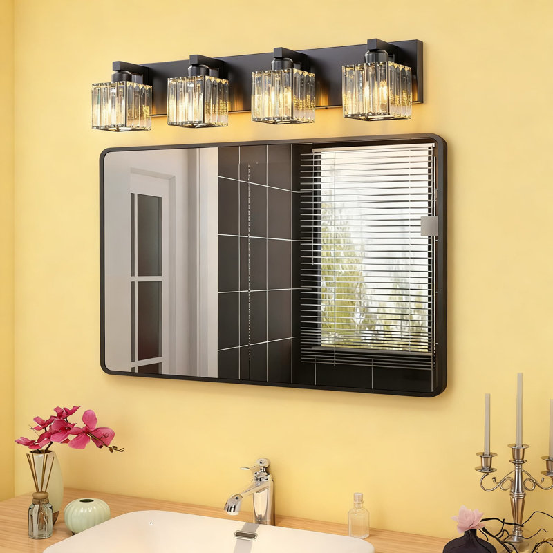 Luminaire de salle de bain en cristal, éclairage de salle de bain moderne avec abat-jour carrés pour fixation murale sur miroir, douille E26 à intensité variable