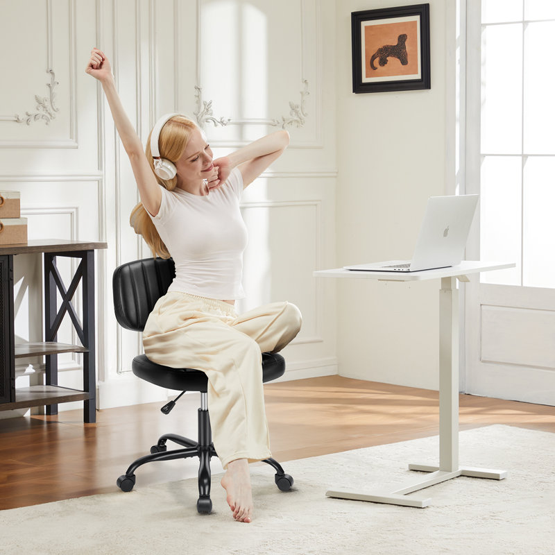 Table de bout en C réglable et mobile avec petite chaise en cuir