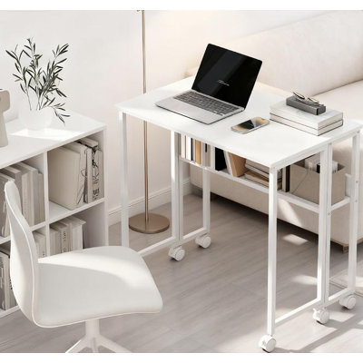 Bureau d'ordinateur pliable, avec sac de rangement, tablette et roulettes pour petits espaces, bureau à domicile