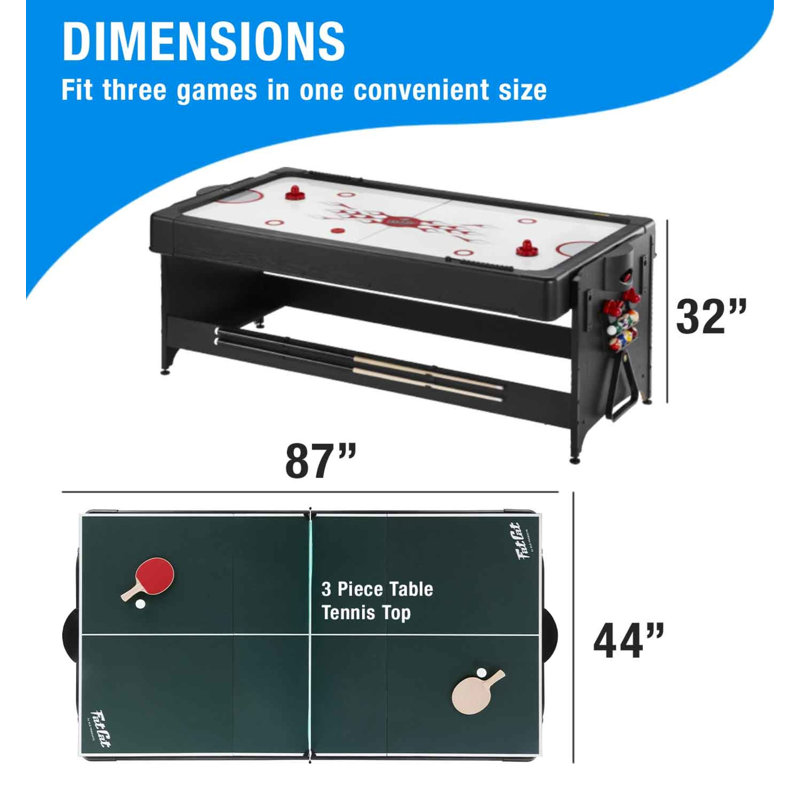 Blue 3-in-1 Air Hockey, Billiards, and Table Tennis Game Table