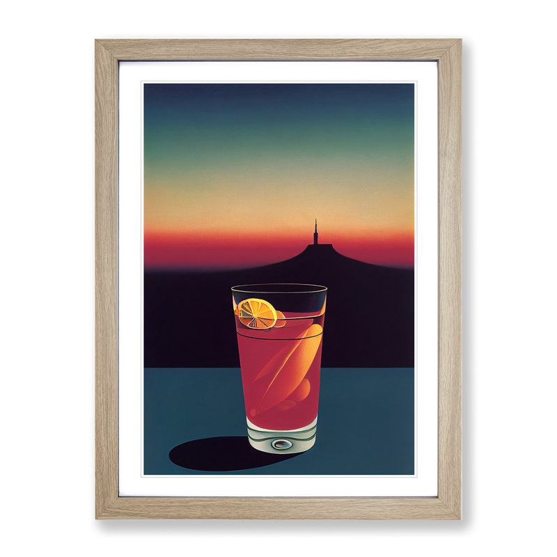 Cocktail At Night - Single Picture Frame Print, 34cm H x 25cm W x 2cm D, Oak