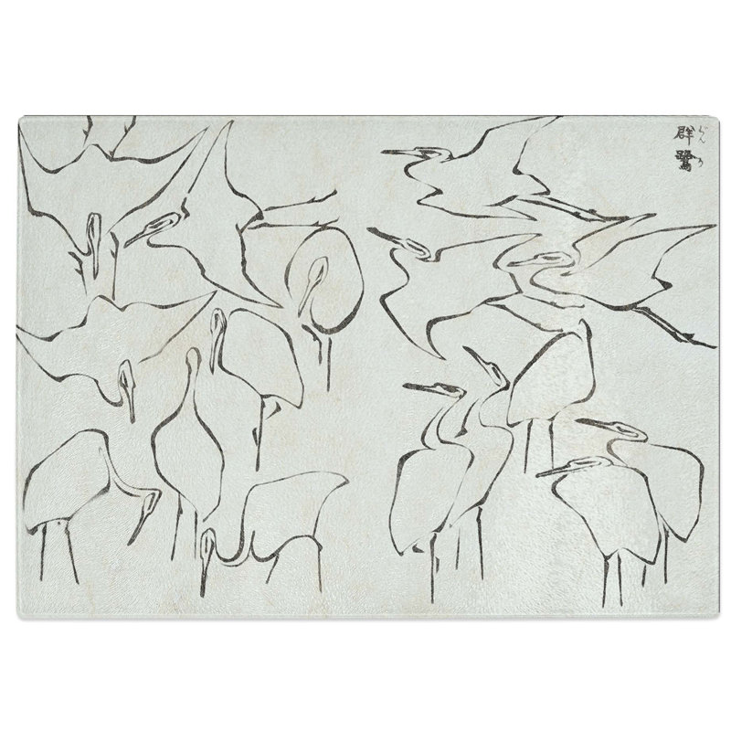 Tempered Glass Cranes Chopping Board, 39 cm W x 28.5 cm L