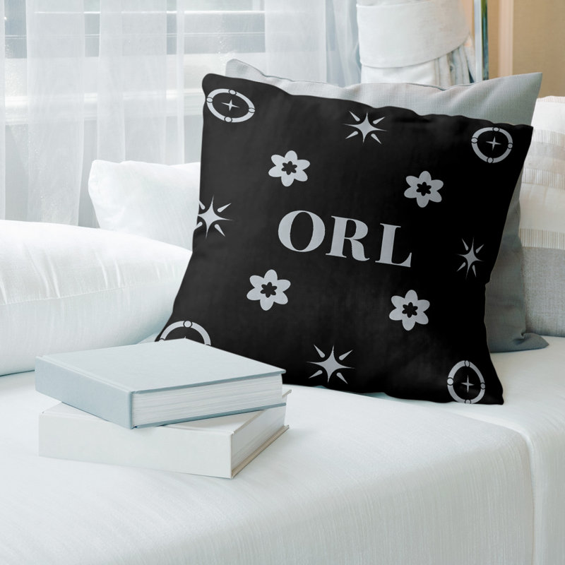 Coussin en coton Orlando, Orlando argent noir bleu, Oreiller en sergé de polyester, 26 pouces x 26 pouces
