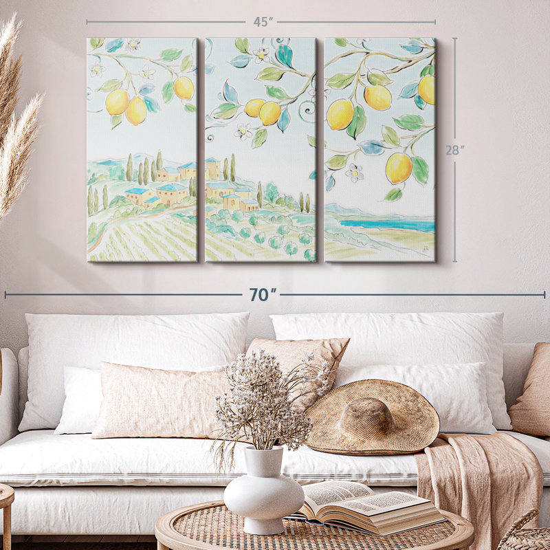 «Méditerranée brise I», 3 pièces sur toile, H 28 po x l 45 po x P 1,25 po
