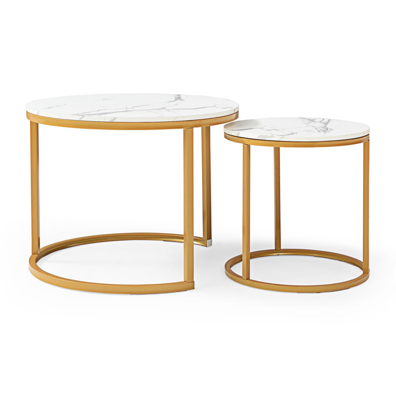 Table basse gigogne, Blanc, Doré