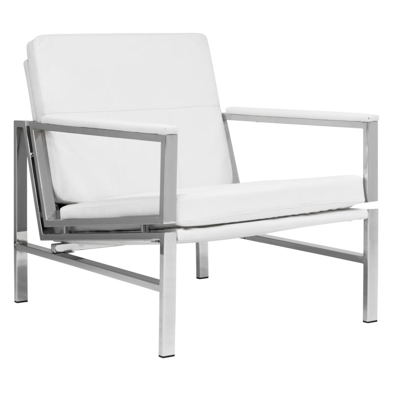 Fauteuil de 29,75 po de largeur Varnado, Similicuir blanc, Chrome
