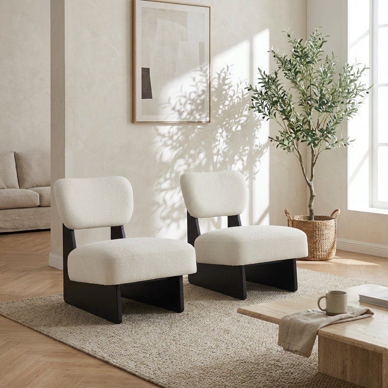 Ensemble de 2 chaises longues contemporaines avec revêtement en polyester et base en bois robuste, Noir