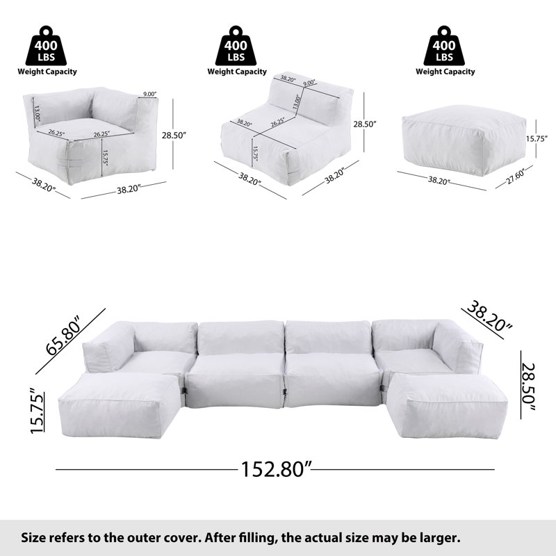 Canapé modulaire en forme de U avec deux repose-pieds Bronean, Gris clair