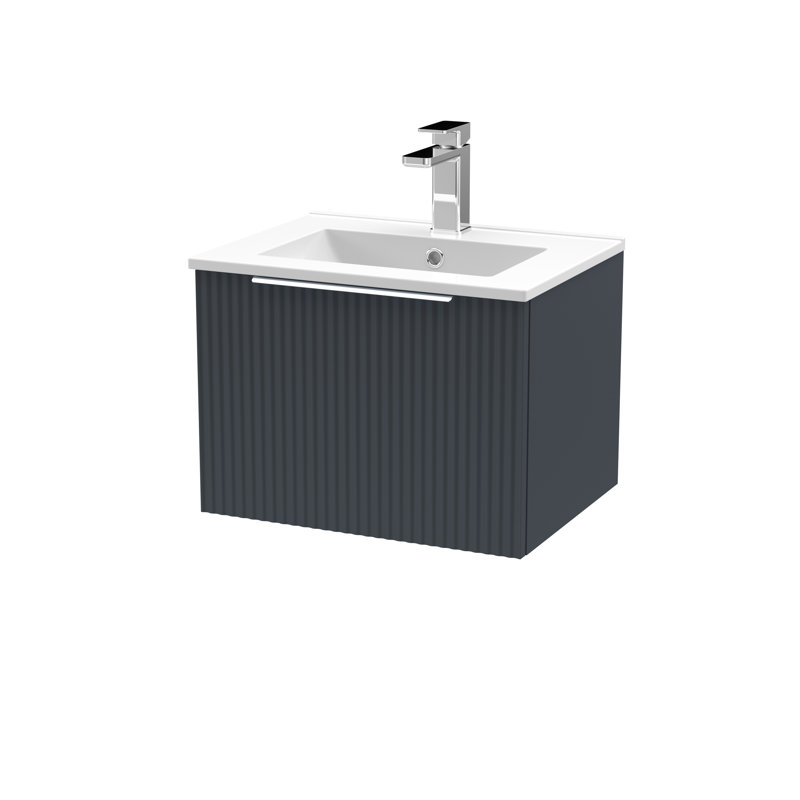 Fluted 505mm Single Bathroom Vanity with Drop In Vitreous China Basin, Anthracite