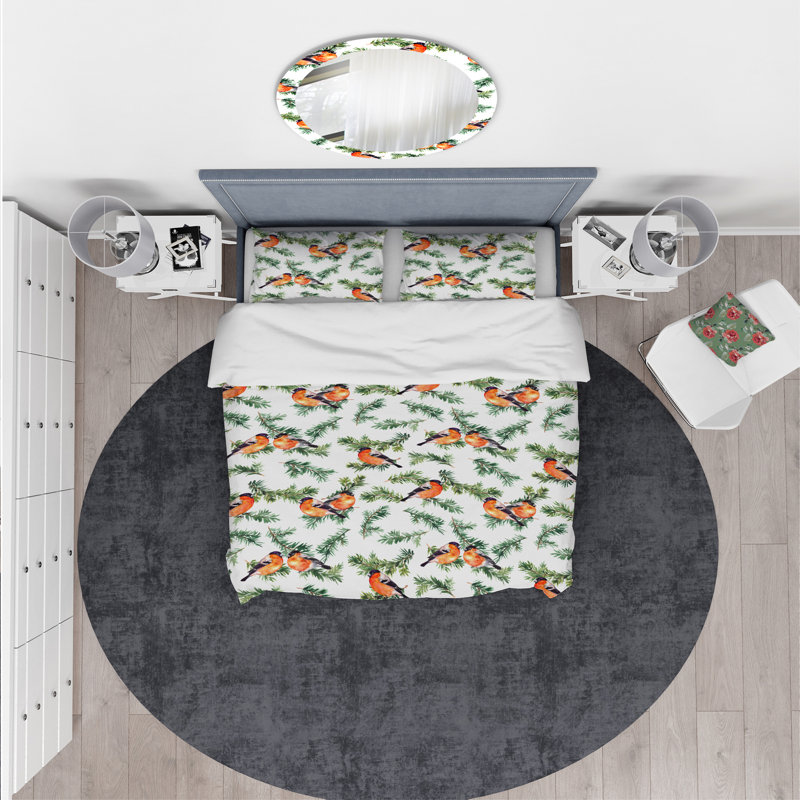 Ensemble de housse de couette designart robin oiseaux sur pin branch, Housse simple + 1 taie décorative