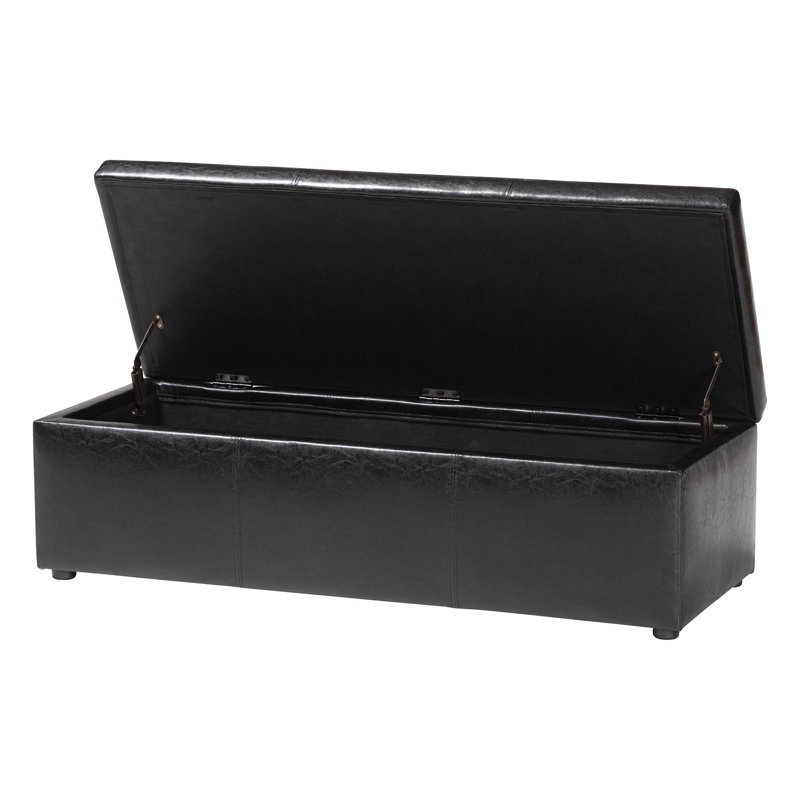Repose-pieds de rangement rectangulaire en similicuir de 47 po Chanett, Similicuir noir