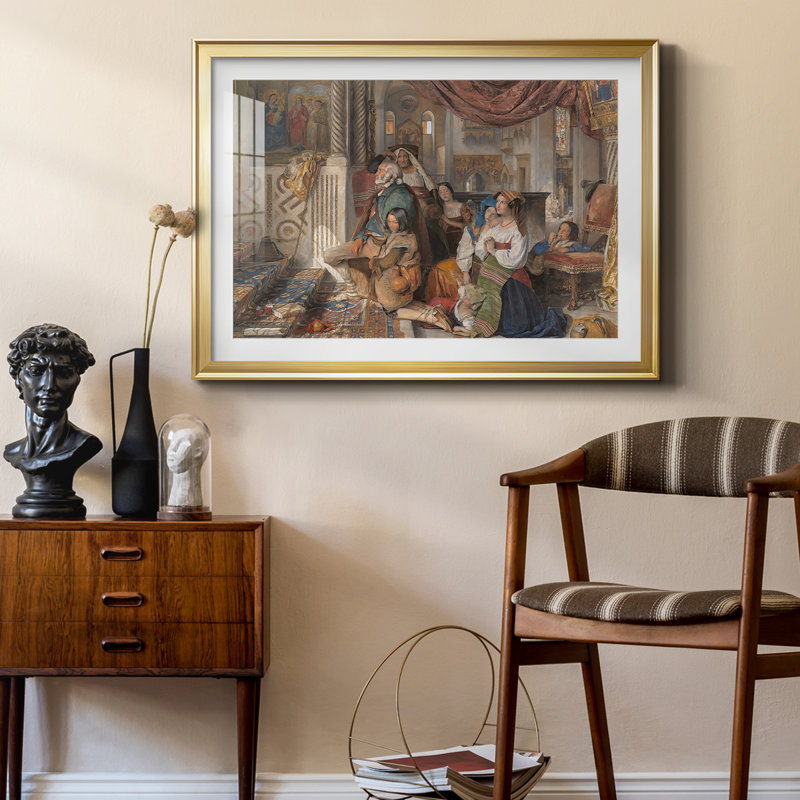 Pâques à Rome - John Frederick Lewis - reproduction d'art avec passe-partout et verre - 1840, 22.5x30.5, Framed Print, Gold
