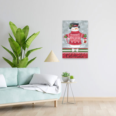 Chandail rouge bonhomme de neige abstrait, art contemporain hivernal
