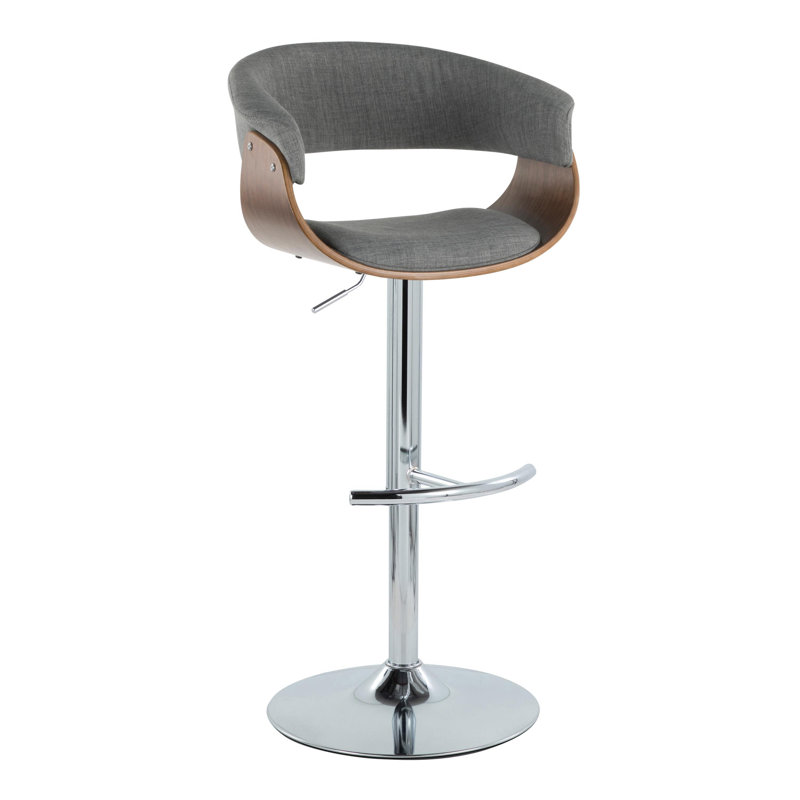 Tabouret de bar réglable 43 po Mid-Century moderne en métal chromé gris avec repose-pieds (ensemble de 2), Chrome chrome