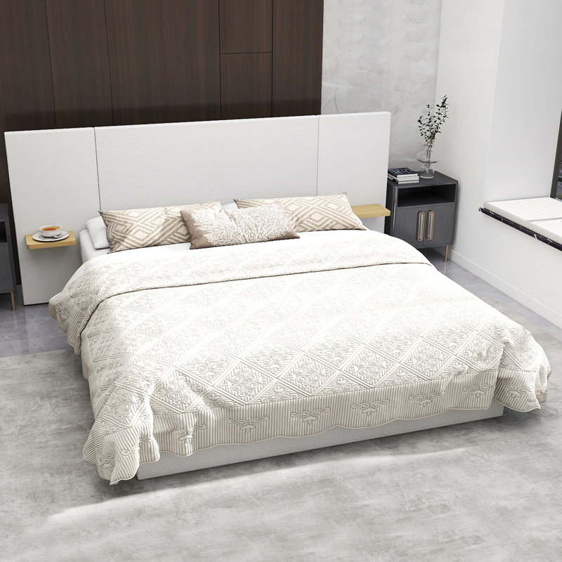 Upholstered Panel Bed with Oversized Headboard and Side Ledges, King