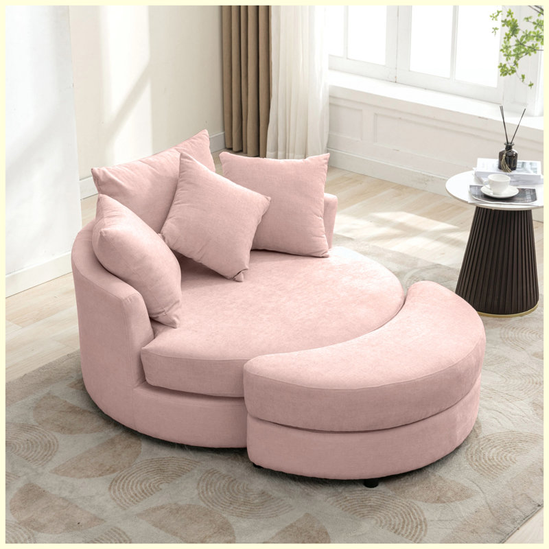 Fauteuil d'appoint rotatif moderne en tonneau pivotant à 360 ° avec repose-pieds et 4 coussins pour le salon