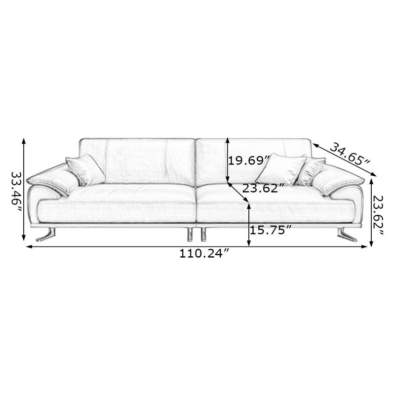 Canapé modulaire orange en cuir véritable, Orange, 4, H 33,46 po x l 110,24 po x P 34,65 po
