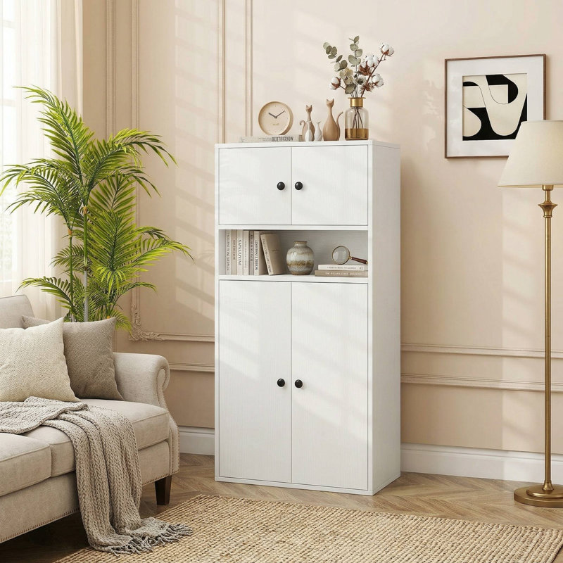 Bibliothèque de rangement autoportante de 44 po de hauteur, portes fermées à l'épreuve de la poussière et tablette interne réglable personnalisable, ensemble de sécurité anti-basculement, convient au salon, au bureau
