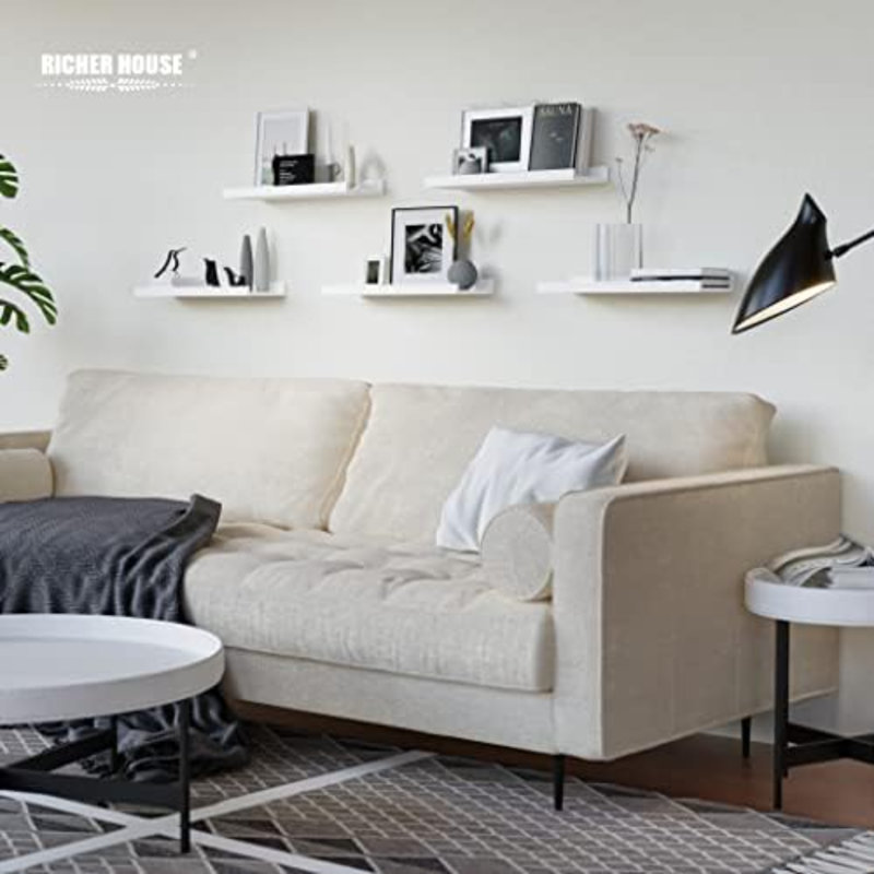 5 Set White Floating Shelves, Wall Mounted Shelves For Wall Decor, Modern Picture Ledge Shelf With Lip For Storage Nursery, Bedroom, Living Room, Bathroom - White