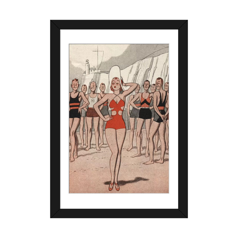« 30' 'beach lady' », impression sur toile, H 24 po x l 16 po x P 1 po, Papier d'art encadré noir, Blanc