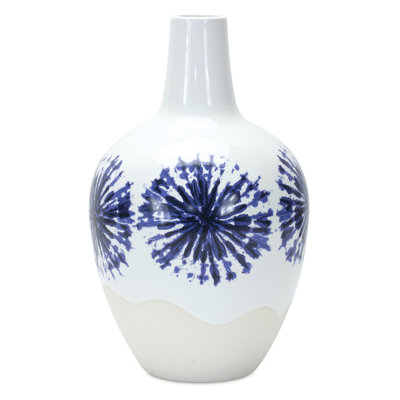 Amayiah White/Blue 11" Ceramic Table Vase