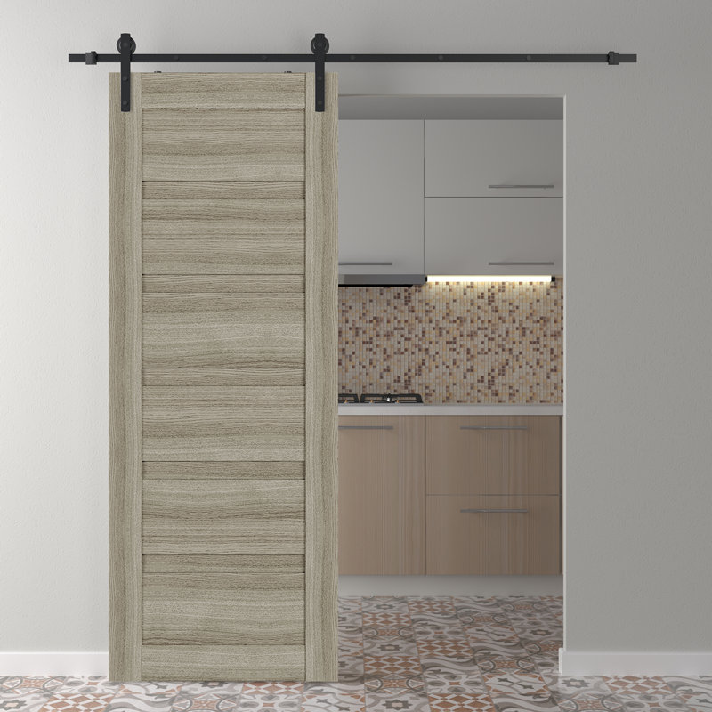 Porte de grange coulissante en bois givré et verre composite avec ensemble de quincaillerie Louver 32 po x 96 po Louver