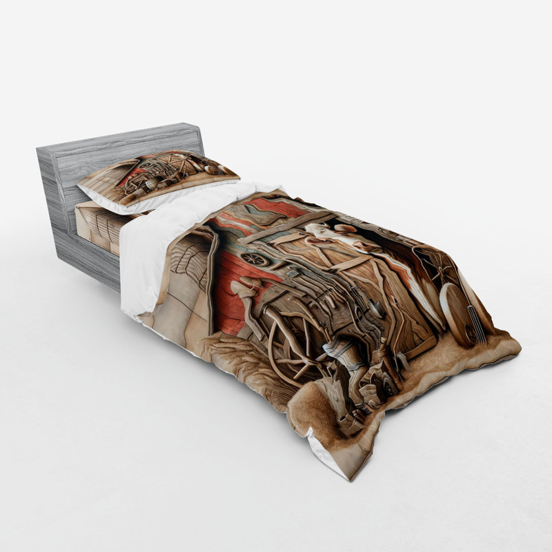 Ensemble de literie rustique Ambesonne et saumon foncé brun clair, Housse de couette simple + 6 pièces supplémentai