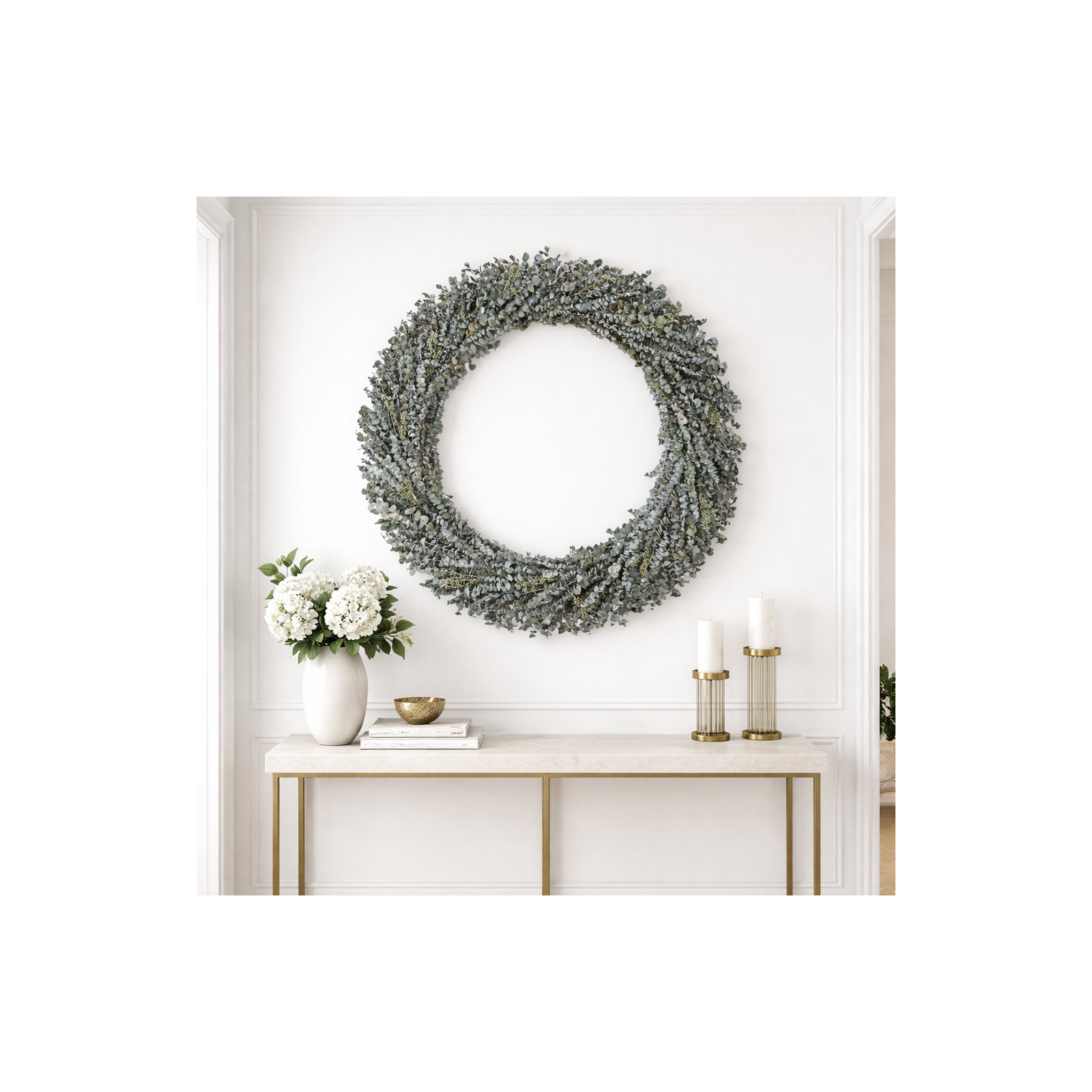 Preserved Spring Eucalyptus Wreath, 50" W x 50" H x  5" D