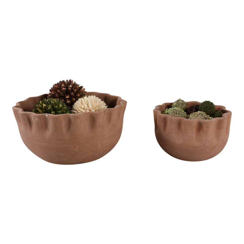 Pottery Terracotta Planters - Decorative Sculpted Design, Handcrafted Modern Style, Versatile Durable Construction - Set Of 2
