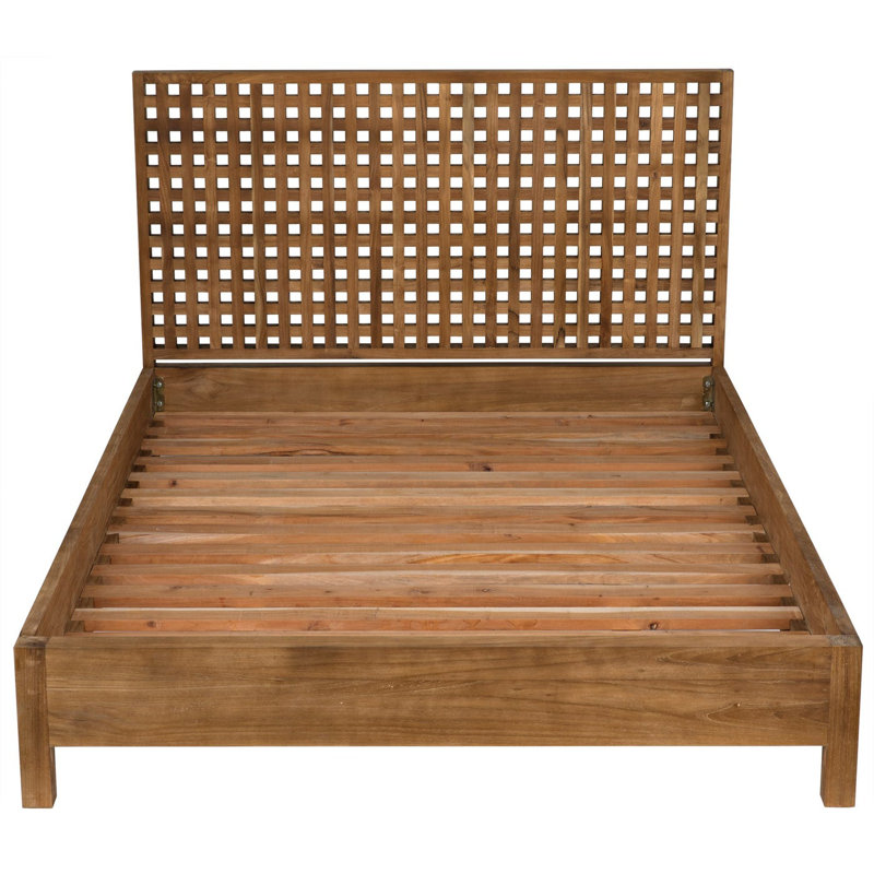 Quinnton Teak Wood Queen Platform Bed with Grid Headboard