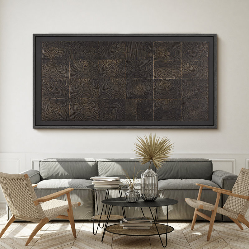 Grande impression sur toile encadrée, reproduction géométrique abstraite pour décor scolaire foncé, Noir, H 30 po x l 60 po